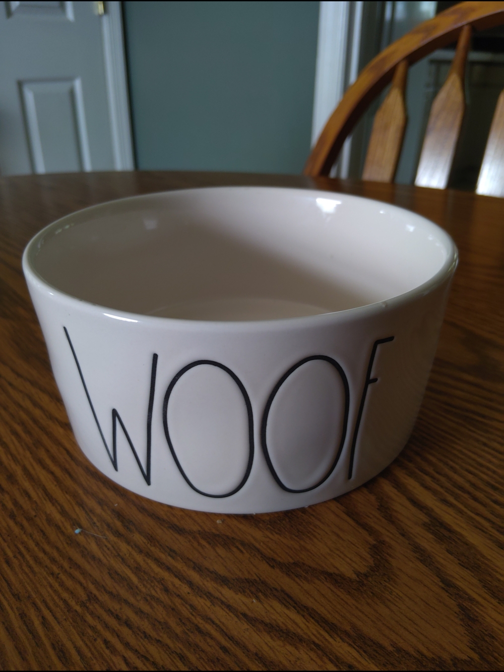 Rae Dunn White Ceramic "WOOF" Pet Bowl